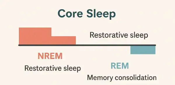Diagram showing the essential sleep stages and their functions in core sleep